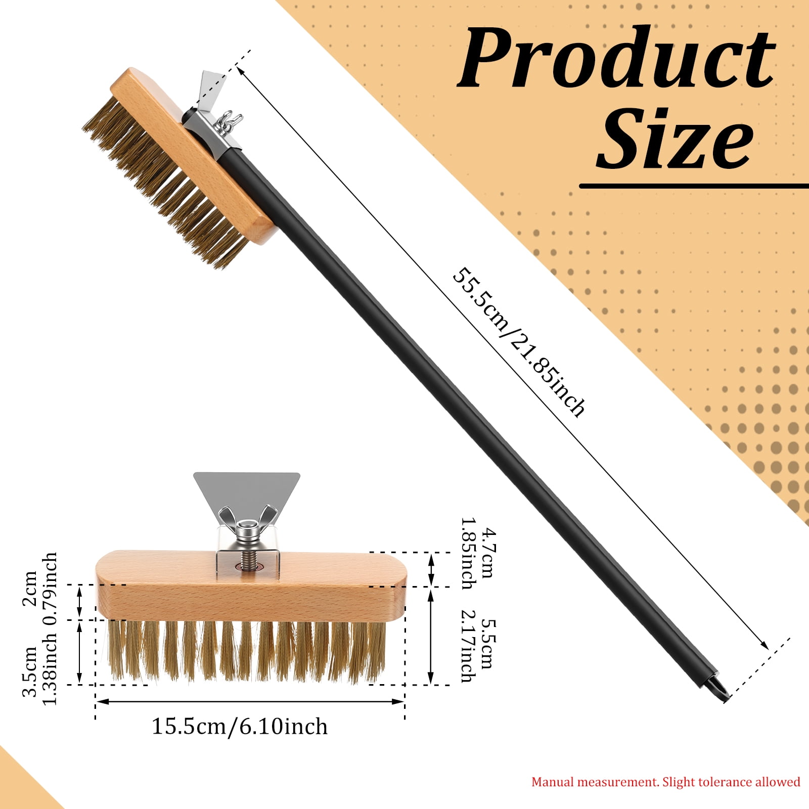 Pizza Oven Brush with Scraper, 21.85" Aluminum Alloy Long Handle Pizza Stone Cleaning Brush with Heat Resistant Brass Bristles, Professional Oven Cleaner Tool for Indoor & Outdoor Grills, BBQ, Black
