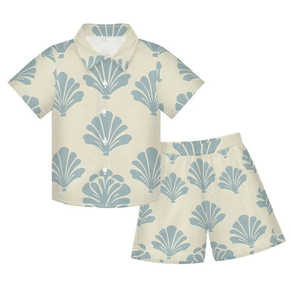 joogoo Boy Shorts Set Retro Seashells 2 Piece Short Sleeve Button Down Hawaiian Shirt Shorts 5-6T