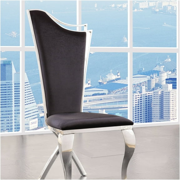 JERFIT Modern PU Leather Dining Chairs with Chrome Metal Legs, Set of 2 Black Side Chairs for Kitchen, Dining Room, High Back Armless Chairs