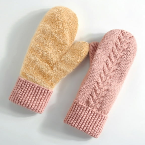 Women's Winter Thermal Mittens, Double-Layer Fleece Lined, Touchscreen Compatible for Cycling Skiing, Cold Weather Windproof Outdoor Activities