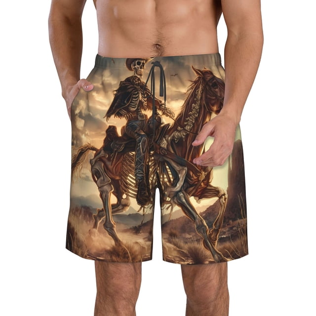 Fotbe Western Skeleton Cowboy Horse Trajes de Baño Estampados para Hombre, Shorts de Verano de Secado Rápido, Ropa de Playa, Bañadores-Small