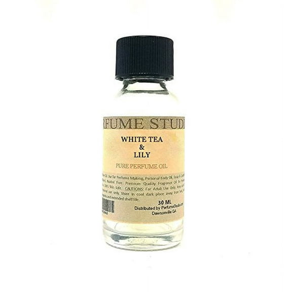 Pure Perfume Oil for Perfume Making, Personal Body Oil, Soap, Candle Making and Incense; Splash On Clear Glass Bottle. Undiluted and Alcohol Free (1oz, White Tea & Lily)