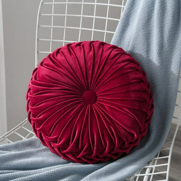 Fymall Round Filled Cushion Velvet Pleated Throw Pillow Home Sofa Bed Decor