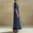 thumbnail image 6 of GUACER V-Neck Maxi Dress for Women Cotton Linen Casual Short Sleeve Contrast Trim Boho Long Dresses with Ruffle Hem, 6 of 7