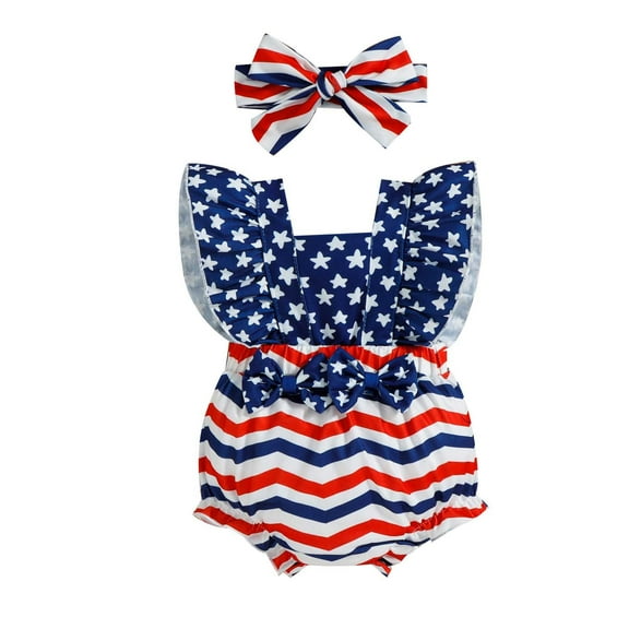 Quealent 4th of July Outfits for Baby Boys Girl Toddler USA T Shirts Oversized Romper Cute Clothes Independence Day Girls Clothes Blue,12-18 Months