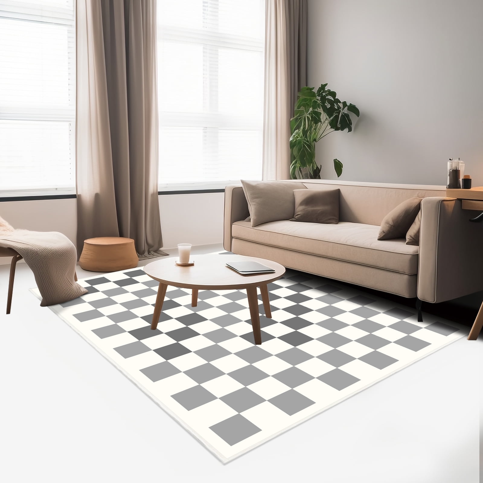 Area Rugs for Bedroom Living Room, 5' x 6.6' Ft Checkered Rug Retro Checkerboard Moroccan Rug Lightweight Outdoor Washable Carpet Rustic Decor for Living Room Bedroom Kitchen Patio(Black/Gray)