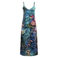 thumbnail image 4 of Sakmal Womens Dresses Summer Long V-Neck Floral Sleeveless Loose Fit Pleated Slip Dress, 4 of 5