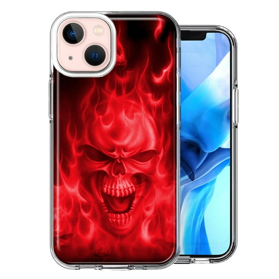 MUNDAZE Case for Apple iPhone 15 Hybrid Shockproof Slim Hard Soft TPU Shell Heavy Duty Protective Phone Cover - Red Flaming Skull