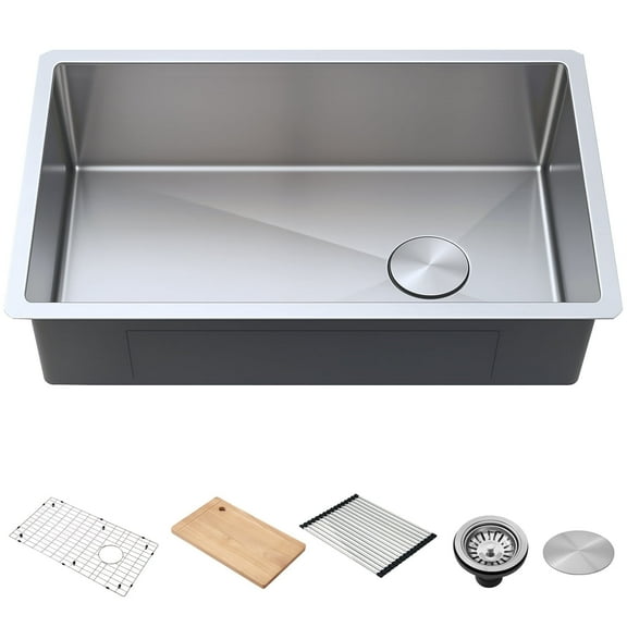 CopooLife Workstation 32-inch Undermount 16 Gauge Stainless Steel Kitchen Sink, Single Bowl Kitchen Sink with Accessories