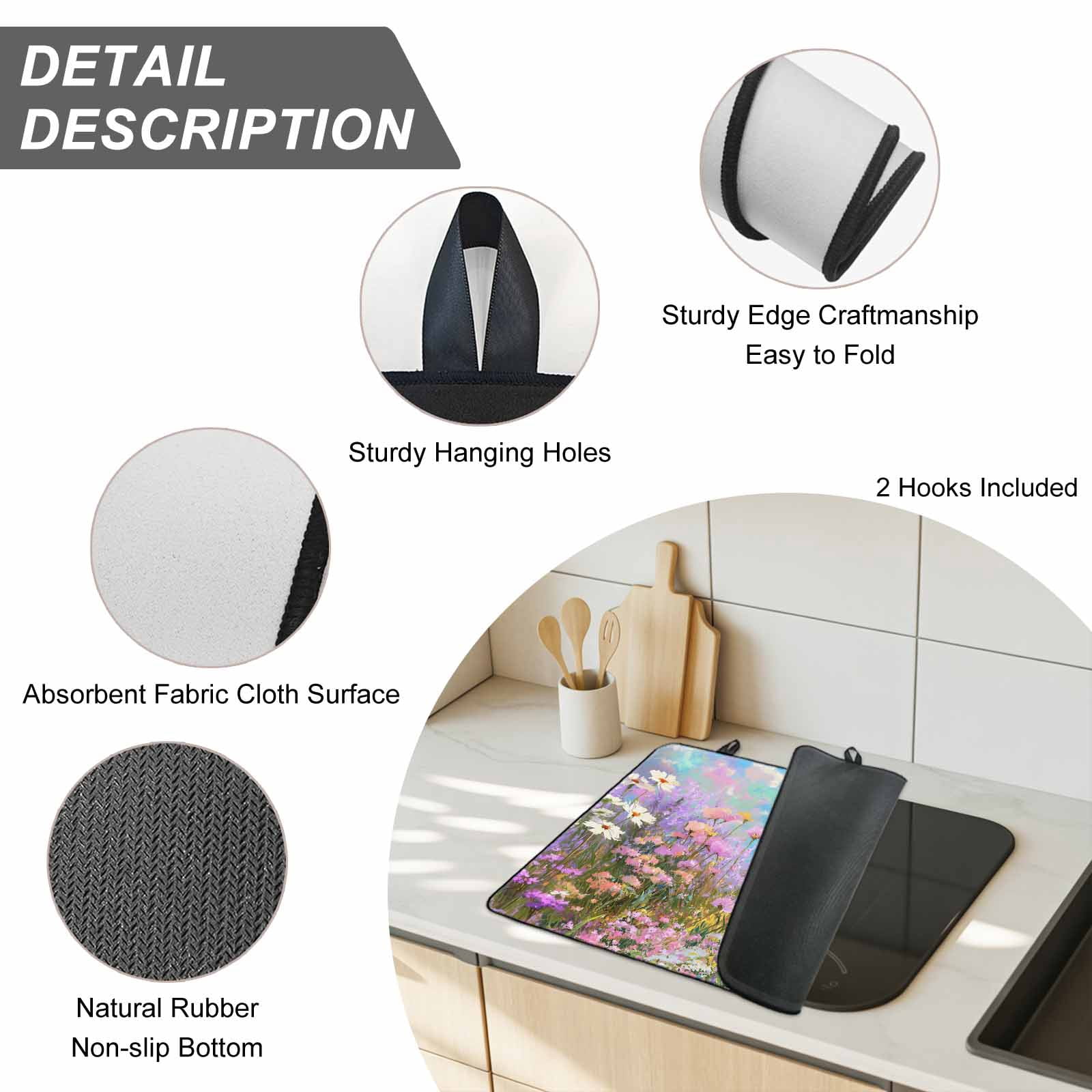 Wildflowers Stove Top Cover for Electric Stove, Heat-proof & Non Slip Glass Top Stove Cover Protector, Spring Country Oil Painting Floral Plant Kitchen Flat Cooktop Rubber Mat 28.5x20.5 Inches