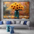 thumbnail image 2 of Mudket Autumn Sunflower in Teal Vase Canvas Wall Art, Floral Wall Decor, Framed Ready to Hang Botanical Artwork for Living Room Kitchen Farmhouse - 12"L x 8"W, 2 of 10