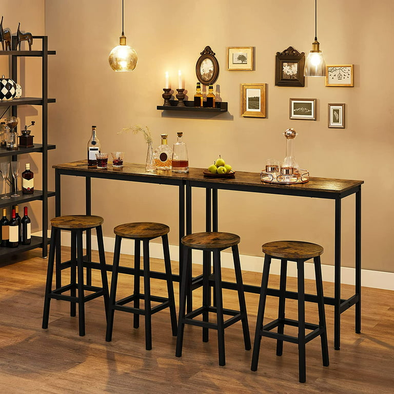  VASAGLE Dining Table Set, Bar Table with 2 Dining Benches,  Kitchen Table Counter with Chairs, Industrial for Kitchen, Living Room,  Party Room, Rustic Brown and Black UKDT070B01, 27.6 x 43.3