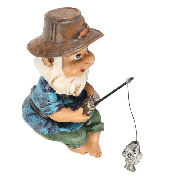Fishing Gnome Sitter Funny UV Resistant Resin Decorative Outdoor Garden Lawn Gnome for Yard