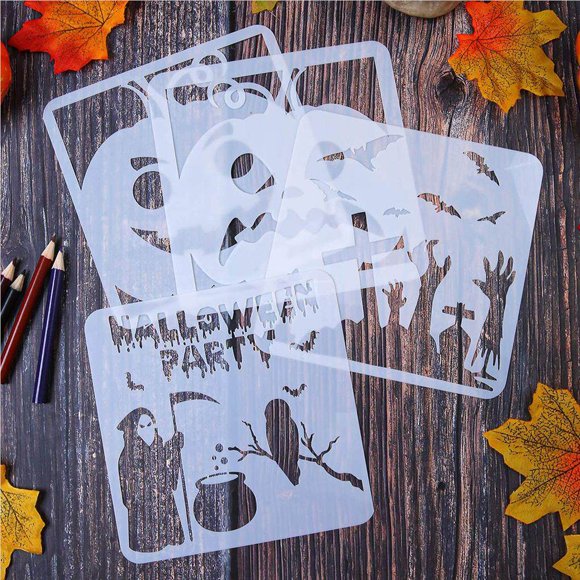 28 Pcs Halloween Plastic Painting Stencils Reusable Halloween Pumpkin Templates Craft for Cards DIY Card Art Drawing Painting