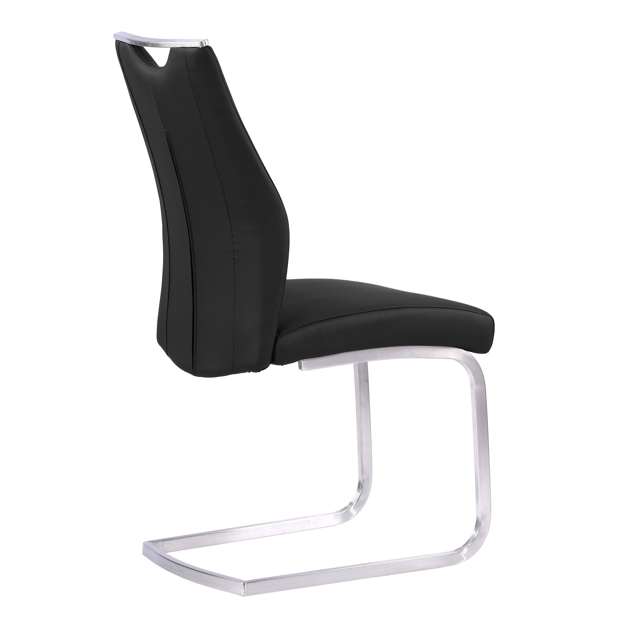 Bravo Contemporary Dining Chair In Black Faux Leather and Brushed Stainless Steel Finish - Set of 2
