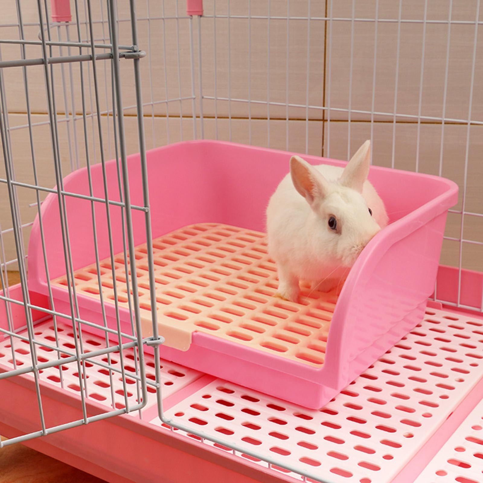 Large Rabbit Pet Toilet for Adult Animal Adult Bunny Rabbits Guinea Pig Ferrets Litter Pan Potty Trainer Pets Cage Toilet Bedding Box, Pink