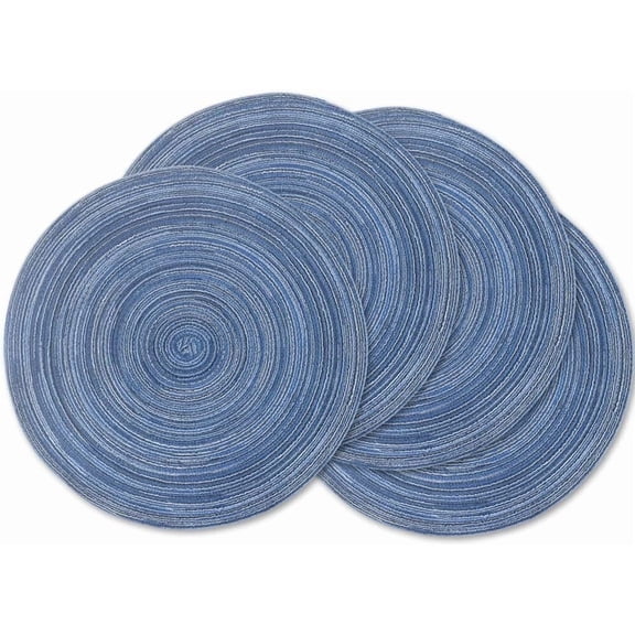 Siloon Round Placemat, Set of 4 Braided Washable Table Mats 15 Inches-Blue
