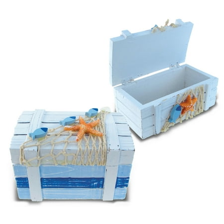Unique Decorative Boxes Puzzled Light Blue Stripes Treasure Box Small and Large Nautical D?cor-Set of 2-Unique Gift and Souvenir ()