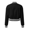 thumbnail image 6 of LEKODE Women Long Sleeve Button Down Cropped Faux Leather Baseball Bomber Varsity Jacket Casual Streetwear Coat with Pockets Black S, 6 of 6