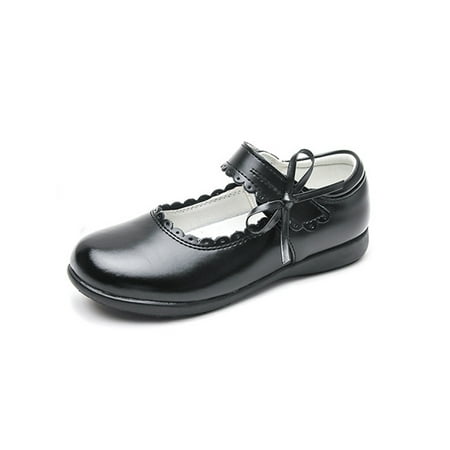 

SIMANLAN Kids Flats Comfort Flat Shoes Round Toe Mary Jane Girls Non-slip Princess Shoe Children Magic Tape Dress Loafers Black 2Y