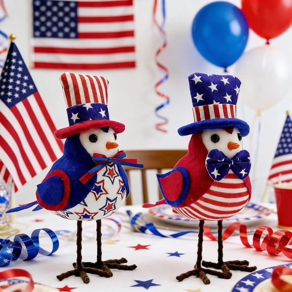 Patriotic Cute Bird Ornament for American Independence Day - Red White Blue Themed Bird Figurine for Home Tabletop Shelf and Porch Decor, Perfect for Fourth of July Celebrations, 4*5*8in, A