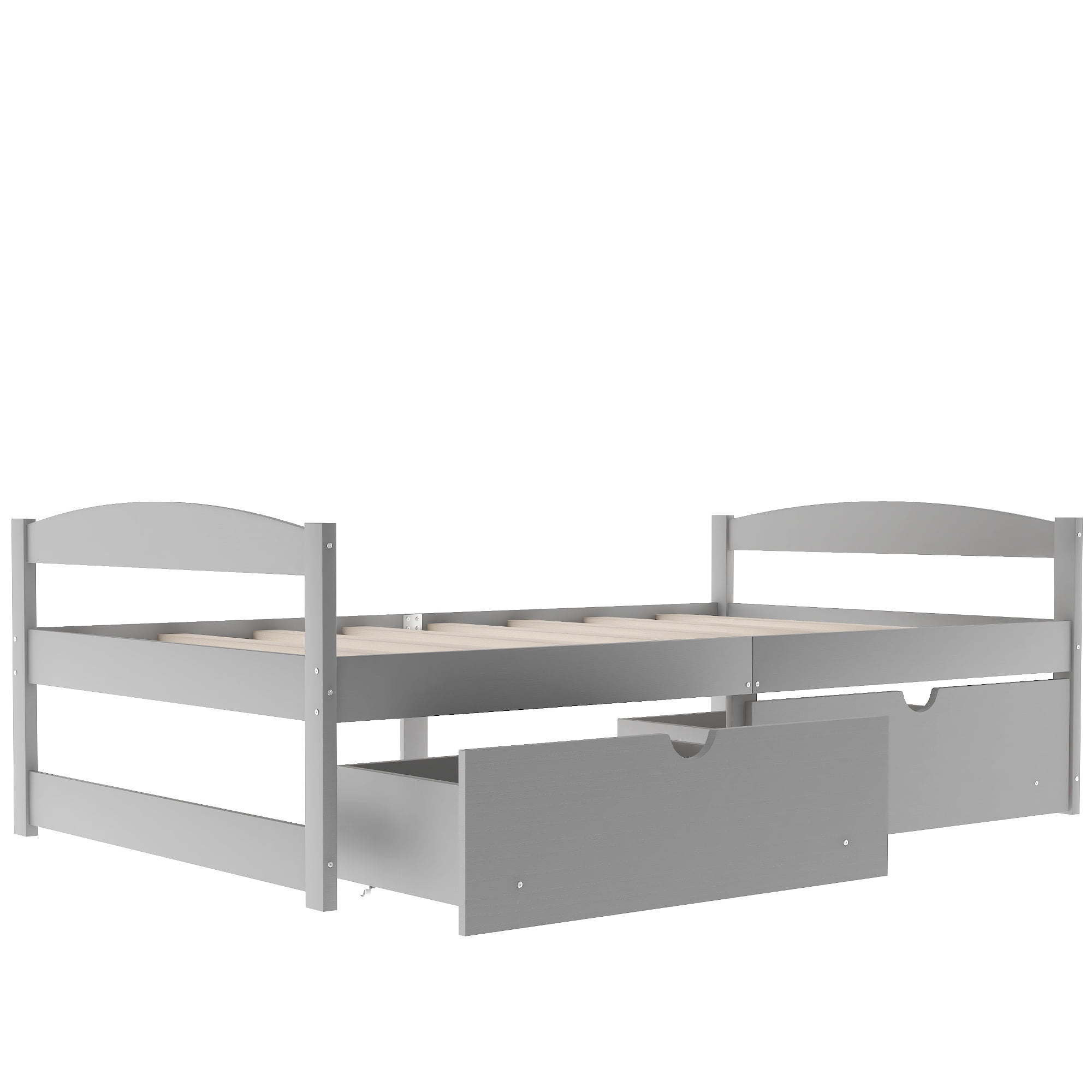 PORKISS Twin Bed Frame with 2 Storage Drawers, Gray Twin Size Platform Bed with Wood Slat Support, No Box Spring Needed, Wood Bed Frame for Kids, Teens, Guest Room