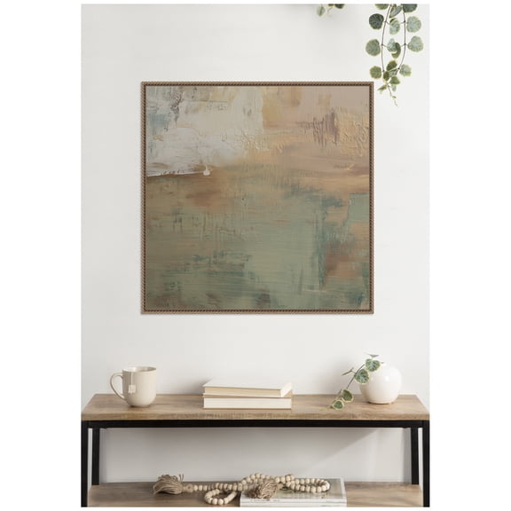 Kate and Laurel Framed Canvas Wall Art Print Sage Horizon No. 1 by Amy Lighthall, 30 x 30 Sylvie Beaded Dark Gold Frame, Modern Contemporary, Abstract Art for Wall Decor