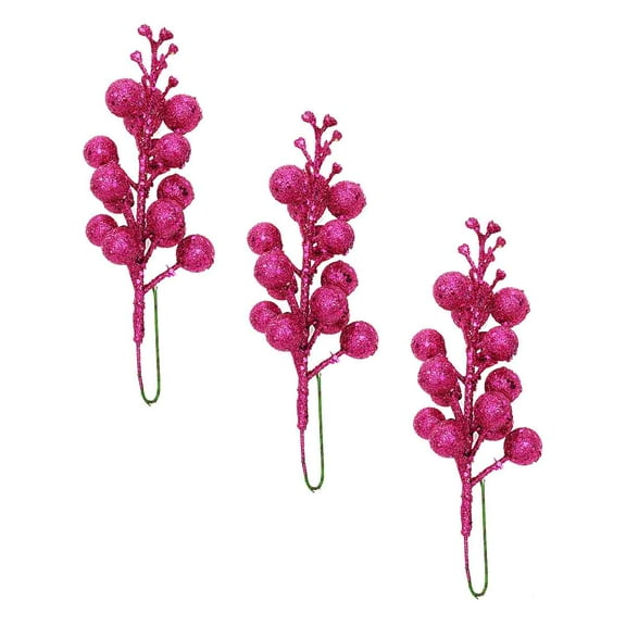 Christmas Glitter Berries Stems, 7.8Inch Artificial Christmas Picks for Christmas Tree Ornaments, DIY Xmas Wreath, Crafts, Holiday and Home Decor-Rose