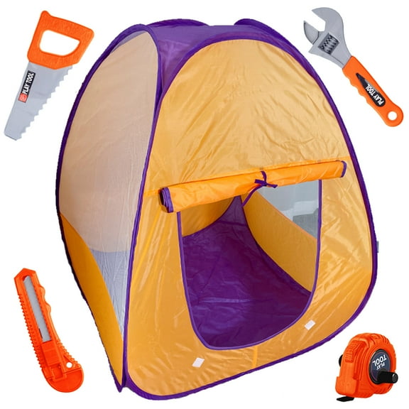 NimJoy Toddlers Pop up Play Tent W/4 Pcs ABS Kids Tool Set, Camping Nylon Tent Indoor & Outdoor Playhouses Toys for Boys 3-6 Year Girls Birthday New Year Present
