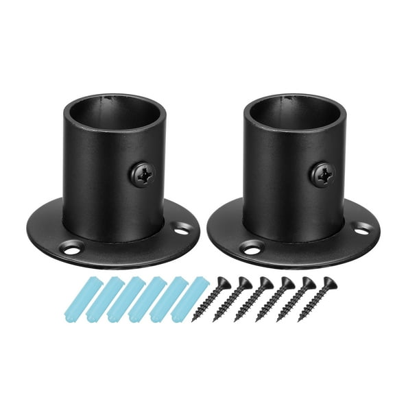 Uxcell 1'' Dia Stainless Steel Pole Sockets Flange Rod Holder Bracket Support with Screws, Black 2 Pack