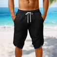 thumbnail image 2 of Mens Casual Soft Linen Long Shorts Knee Length Sport Running Lounge Work Shorts Capri Pant Summer Beach Casual Drawstring Shorts with Pockets Black Xl, 2 of 6
