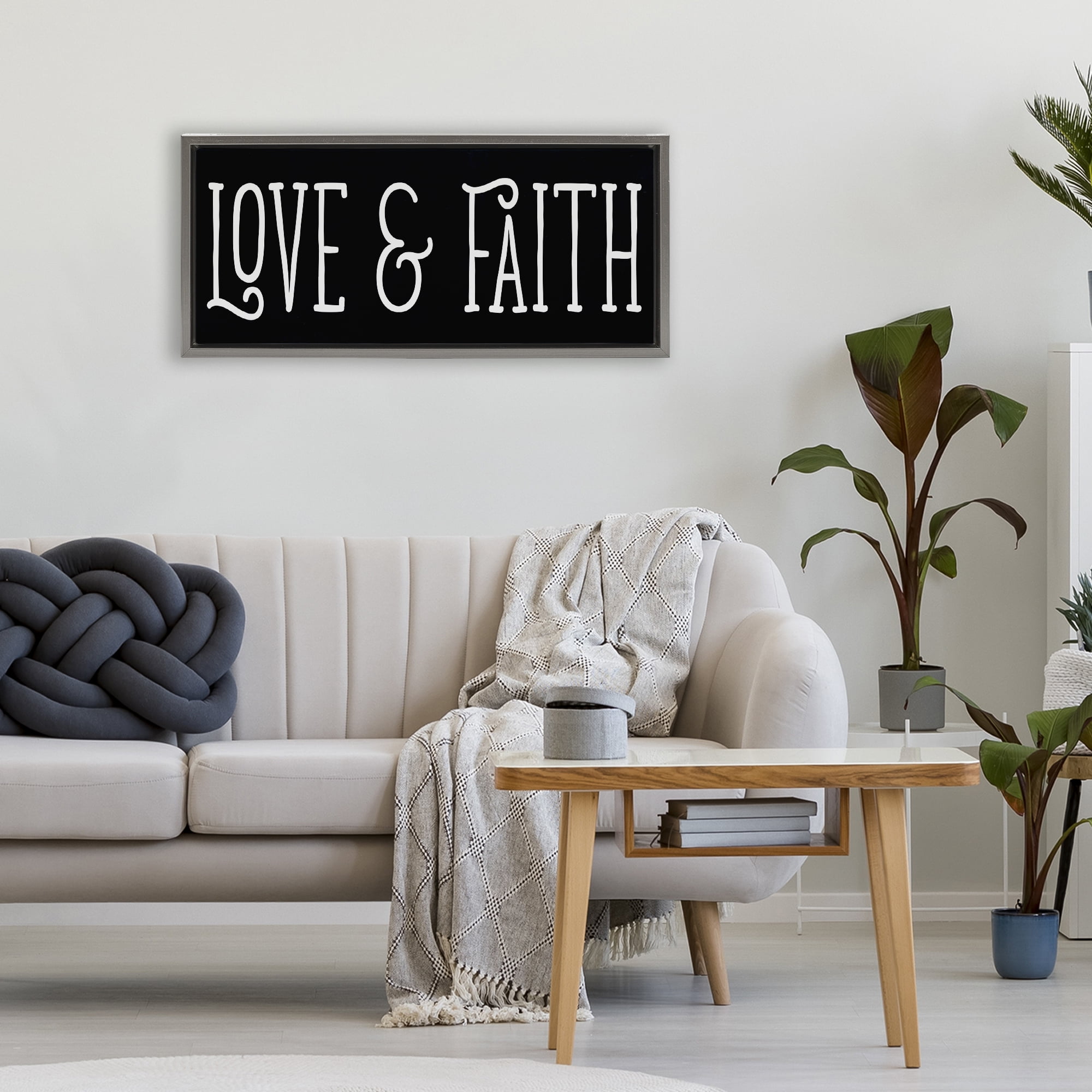 Stupell Industries Love & Faith on Black Gray Framed Floater Canvas Wall Art, design by SD Graphics Studio