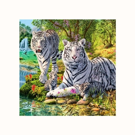 Tiger Cross Stitch Pattern - 5D DIY White Tigers Crystal Diamond Painting Animal Rhinestone Embroidery Scenery Needlework Picture Family Home Cross Stitch