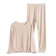thumbnail image 3 of Ensemble de Pyjama pour Femmes Col Rond Manches Longues Grande Taille Ensemble de Maison pour Femmes Design Fin Couleur Unie Pantalon Manches Longues Ensemble Deux Pièces Pyjama Femme, 3 of 3