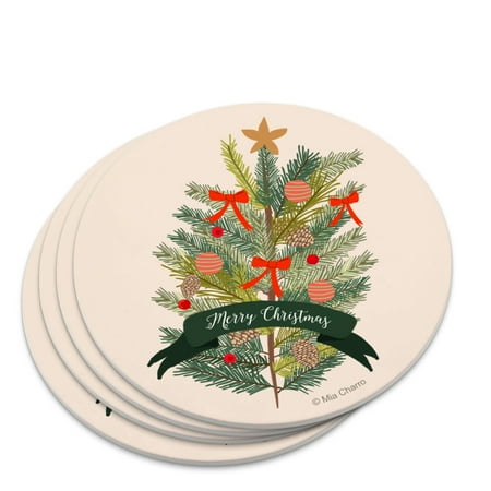 

Merry Christmas Decorated Pine Tree Novelty Coaster Set