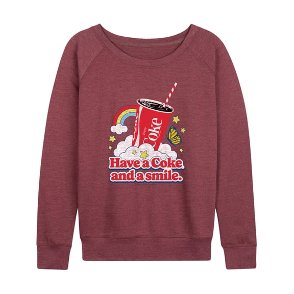 Coca-Cola - Have A Coke And A Smile Women's Lightweight French Terry Wide Neck Long Sleeve Graphic Shirt