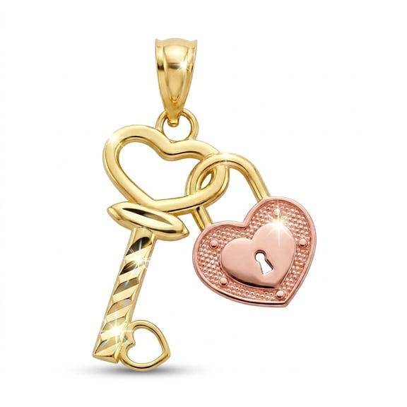 Charm America - Gold Lock and Key Heart Charm - 10 Karat Solid Gold