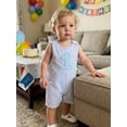 thumbnail image 3 of Cenuakty Baby 6M 12M 18MBoy Birthday Striped Romper Summer Fashionable Letters Embroidery Crew Neck Sleeveless Jumpsuit, 3 of 9