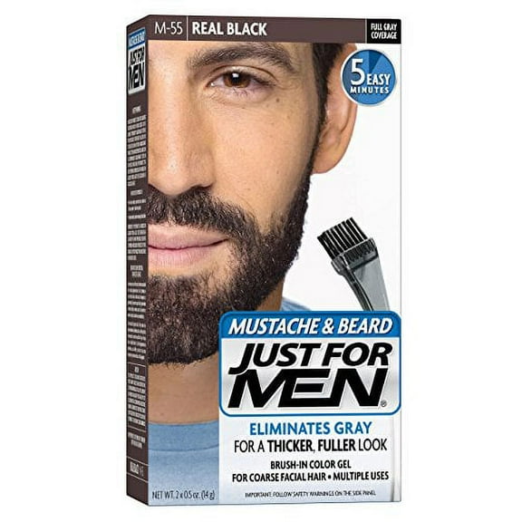 Just For Men Mustache and Beard Brush-In Color Gel, Real Black (Pack of 3)