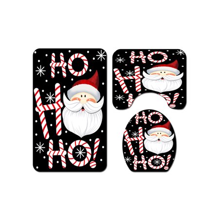 TOPGOD Christmas Santa Claus Printed Shower Curtain Set Bathroom Non Slip Mat