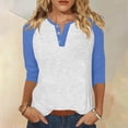 thumbnail image 2 of ManxiVoo Haut Décontracté pour Femmes Col en V Manches 3/4 avec Boutons et Manches Raglan pour L'Été Taille G Bleu Ciel, 2 of 5