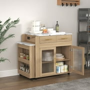 CBJCBJ Kitchen Island with Storage | Expandable Retractable on Wheels 71.65 L | Space-Saving of Island Cart, Beige