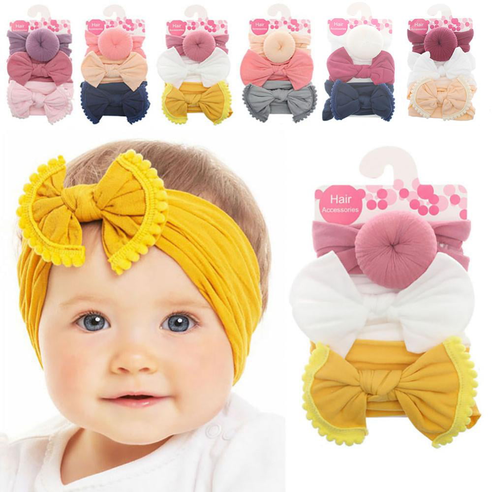 3PCS Newborn Kids Girls Elastic Floral Headband Baby Bowknot Party Hairband Set 
