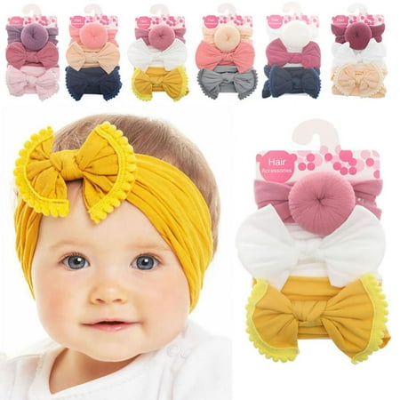 

3 Pcs Baby Girl Bowknot Elastic Headbands Holiday Party Hair Band Headwear For Toddler Baby Girls Head Wraps Infant Hair Accessories