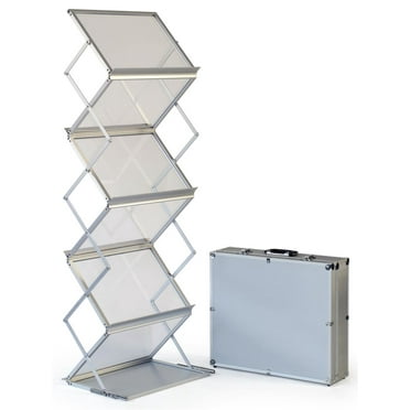 Aluminum Portable Literature Stand with 5 Pockets (18.625"w), Transportation Case Included - Silver (LITG72SV)
