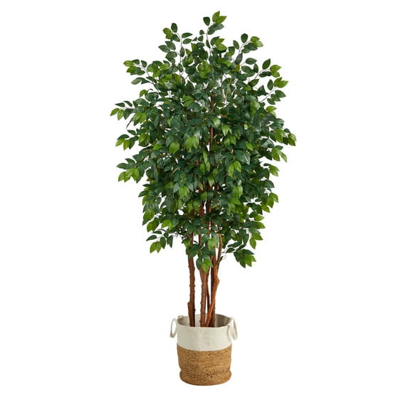 Nearly Natural 7' Sakaki Artificial Tree in Handmade Natural Jute and Cotton Planter