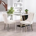 thumbnail image 3 of SoarFlash Velvet Dining Chairs Set of 2, Tall Back Side Chair, Modern Upholstered High-end Tufted Side Chair with Button Back Ring, Silver Plated Legs (Creamy White), 3 of 5