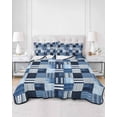 thumbnail image 3 of Blue White Plaid King Size Down Alternative Comforter, Lightweight Comforter Quilt Bedding Set with Pillow Shams Modern Geometric Striped Checkered All Seasons Bed Comforter Duvet Insert 96"x106", 3 of 7