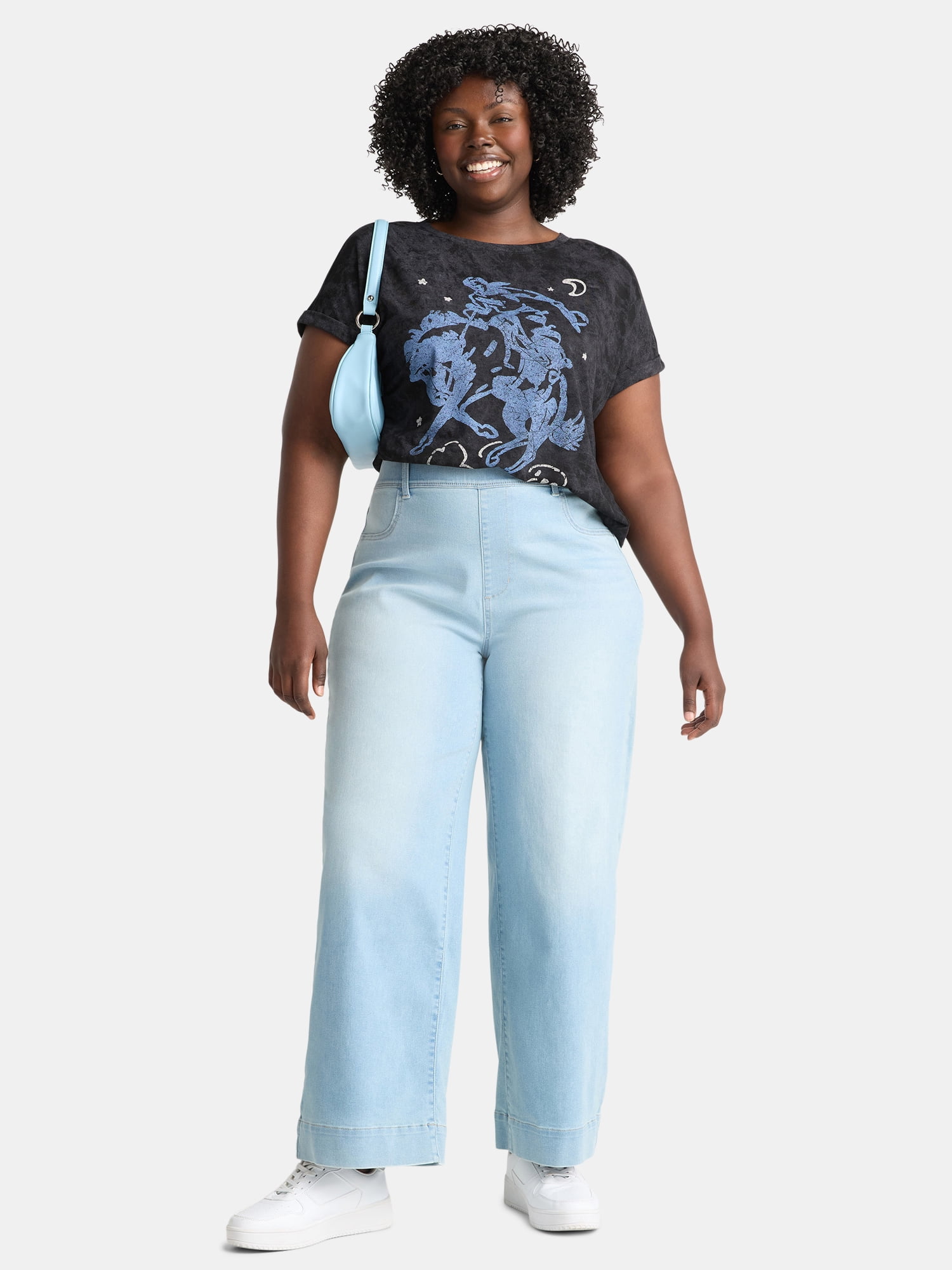 Terra & Sky Women's Plus High Rise Wide Leg Jeggings, 30" Inseam, Sizes 0X-5X