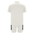 thumbnail image 5 of VBTAPA Men's 2 Piece Outfits Color Block Fashion Casual Tracksuit Short Sleeve Cotton Shirt and Shorts Set Summer Hipster Streetwear Limited Time Sales White L, 5 of 7